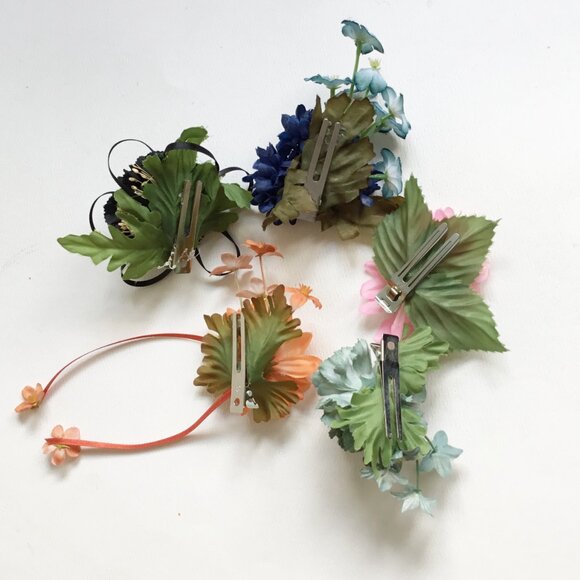 Vintage Millinery Flower Floral Handmade Hair Clips Set of 5 - Picture 2 of 11